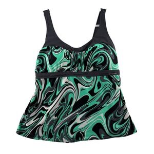 ZeroXposur Abstract Swirl Tankini Top Plus Womens 16W Green Black Swimwear Swim